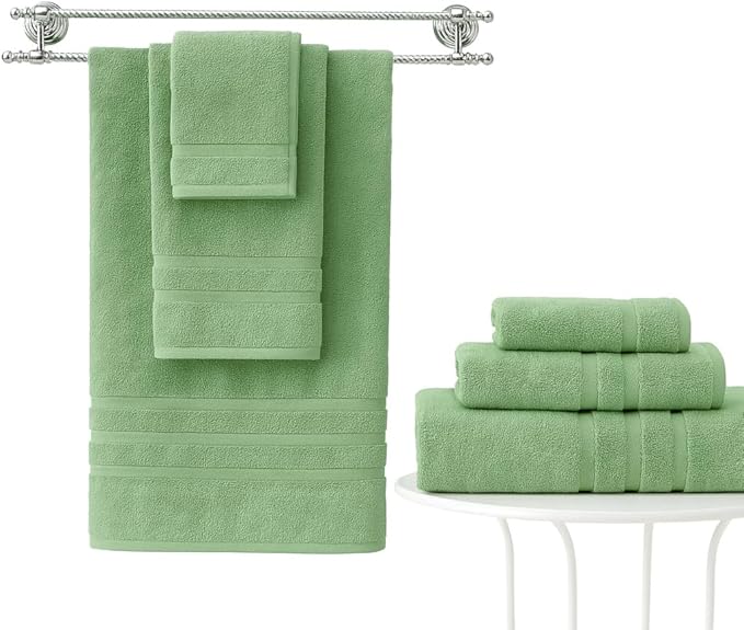 Veteran Textile LLC - 6 Pieces-Turkish Cotton - Luxury Towel Set for Bathroom & Kitchen, 2 Bath Towels, 2 Hand Towels & 2 WashCloths *Valued $79.99* (Sage Green)