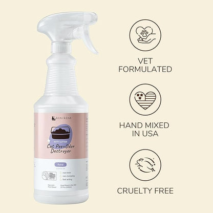 kin+kind Pet Odor Eliminator for Home - Litter Deodorizer, Pet Urine Odor Eliminator Spray and Stain Remover Spray for Harwood Floods, Carpet and Fabric - Pee, Odor and Stain Destroyer 32 fl oz