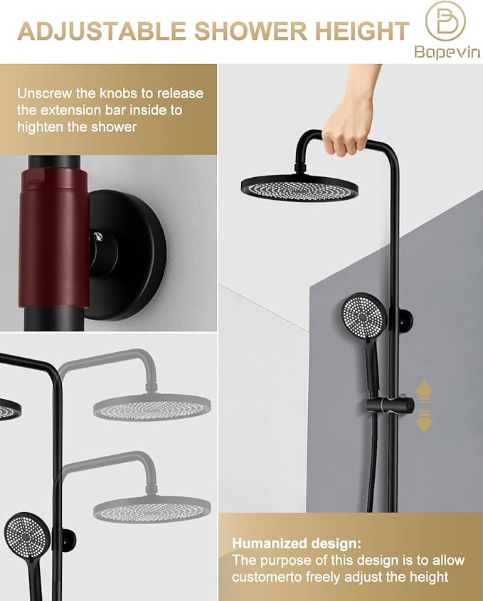 Outdoor Shower, 3 Functions Outdoor Shower Fixture SUS304 Stainless Steel Rain Shower Kit Faucet High Pressure Wall Mount 10 Inch Showerhead and Handheld Spray Combo,Single Handle, Matte Black