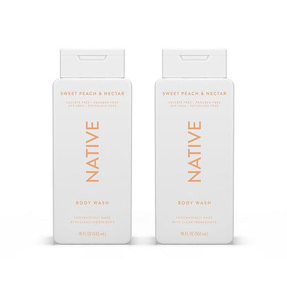 Native Body Wash Contains Naturally Derived Ingredients | For Women & Men, Sulfate, Paraben, & Dye Free Leaving Skin Soft and Hydrating | Sweet Peach & Nectar 18 oz - 2 Pk