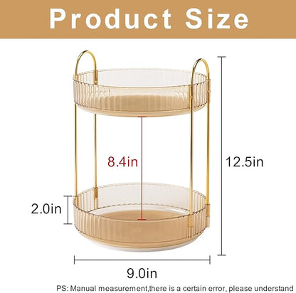 360 Rotating Makeup Organizer, Yellow, Unisex, 2 Tier Countertop Storage, Large Capacity, Cosmetics, Perfume, Skincare, Lipsticks