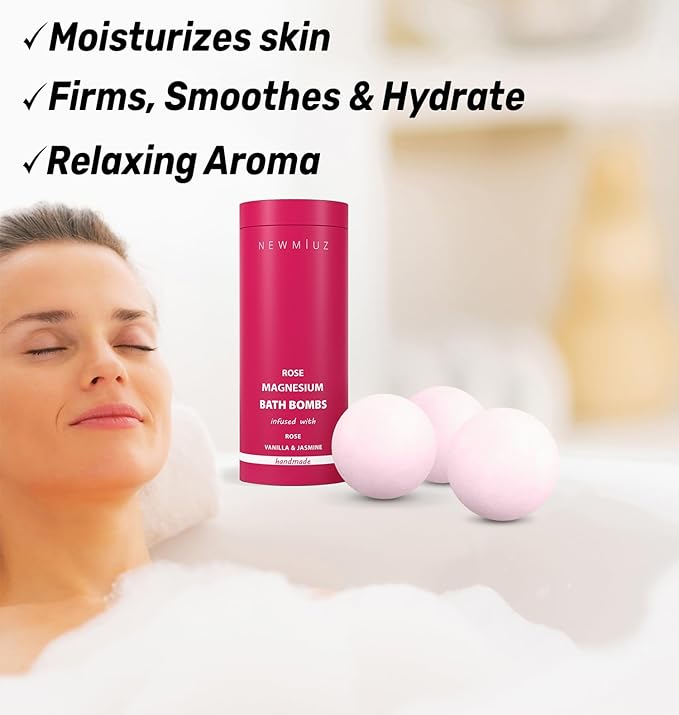 Magnesium Rose Vanilla Bath Bomb Mega Foaming Bubbles Infused with Vanilla Jasmine Luxurious Spa Bath Essentials Nourishing Dry Skin Stress Relief Bath Gift