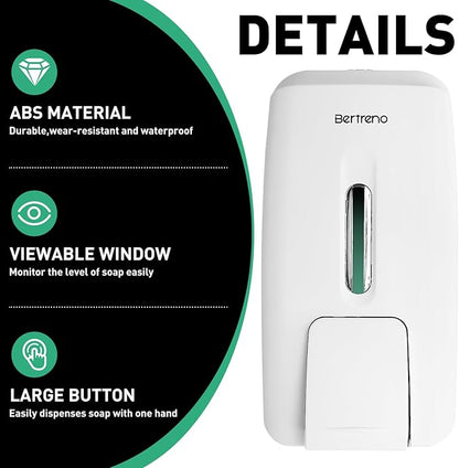 Commercial Soap Dispenser Wall Mount Manual Pump Hand Soap Dispenser 800ml Gel Liquid Hand Sanitizer Dispenser Self Adhesive for Home Bathroom (White)