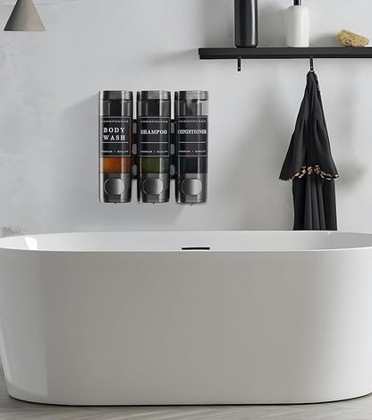Shower Soap Dispenser Wall Mounted No Drill Shampoo Dispenser for Shower Wall Shampoo and Conditioner Dispenser Bathroom Hotel 3 * 300ml Gungray with Labels