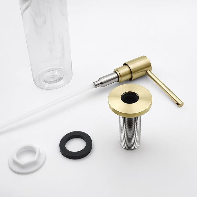 Deck Mounted Brass Kitchen Sink Soap Dispenser or Lotion Dispenser with 17OZ Above The Sink Refillable Bottle(Brushed Gold)