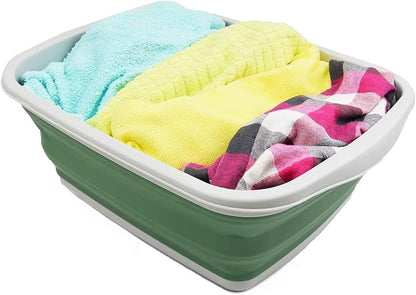 SAMMART 10L (2.6 Gallons) Collapsible Tub - Foldable Dish Tub - Portable Washing Basin - Space Saving Plastic Washtub (Grey/Dark Sea Green, 1)