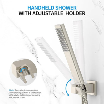 EMBATHER Shower System 12" Shower Faucet Set for Bathroom Luxury Rain Mixer Combo Set Wall Mounted Rainfall Square Shower Head, Easy Installation, Contain Rough-in Valve & Trim, Brushed Nickel