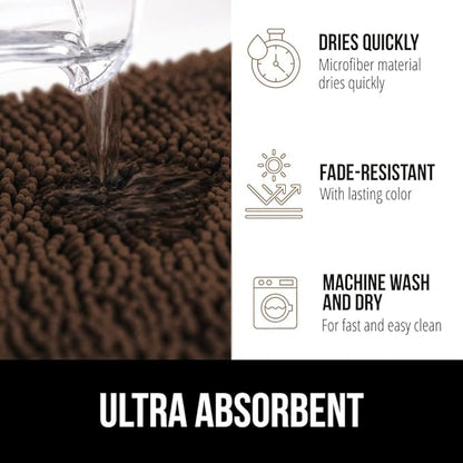 GORILLA GRIP Bath Rug Mat 48x24, Thick Soft Absorbent Chenille, Quick Dry Microfiber Mats, Rubber Backing Washable Shower Floor Rugs, Bathmat Runner, US Designed Bathroom Home Decor Accessories Brown