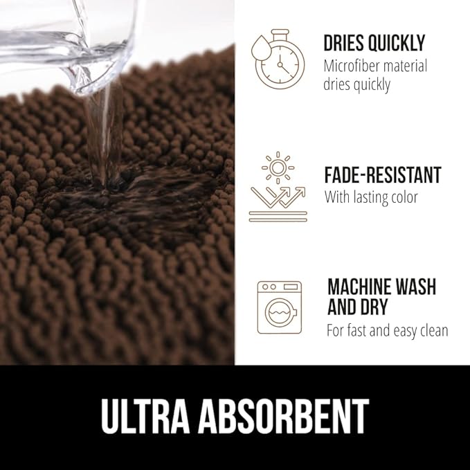 GORILLA GRIP Bath Rug Mat 30x20, Thick Soft Absorbent Chenille, Quick Dry Microfiber Mats, Rubber Backing Washable Shower Floor Rugs, Bathmat Runner, US Designed Bathroom Home Decor Accessories Brown
