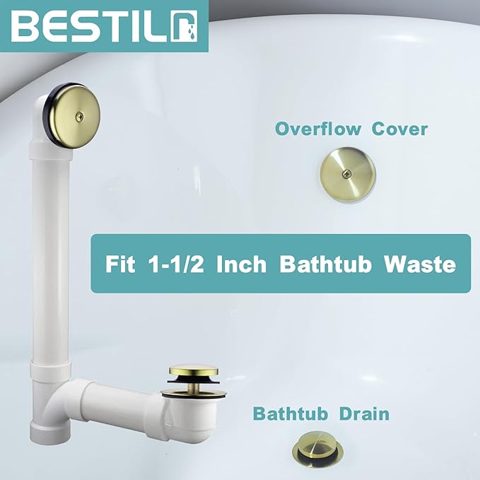 BESTILL Tip-Toe Bathtub Drain Bath Tub Trim Set Conversion Kit with Overflow Faceplate, Brushed Gold