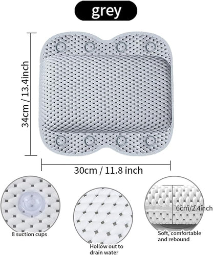 Bath Pillow Non Slip Spa Bathtub Head & Neck Rest Support, Headrest with Soft 4D Mesh Fabric, Permeable Quick Drying Air Mesh Tub Pillow with 8 Suction Cups Fits Any Tubs, Soft & Relaxing