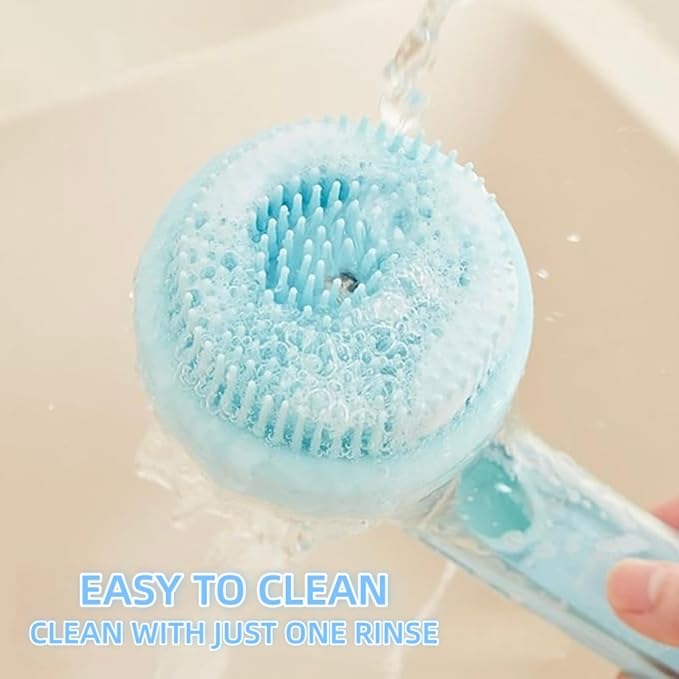 Pet Bath Brush 2 in 1 Dog Shampoo Brush with Built-in Shampoo Dispenser for Long Short Haired Dogs Cats Bubble Maker for Bathing Grooming (Blue)