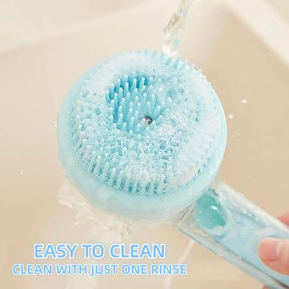 Pet Bath Brush 2 in 1 Dog Shampoo Brush with Built-in Shampoo Dispenser for Long Short Haired Dogs Cats Bubble Maker for Bathing Grooming (Blue)
