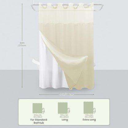 Inhousolu Extra Long No Hook Shower Curtain with Snap in Fabric Liner Set Waffle Weave 230GSM Weighted Hem, Waterproof & Washable Bathroom Curtain Spa Luxury with Mesh Top Window 72" W x 84" L Ivory