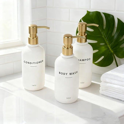 Set of 3 Shampoo and Conditioner Dispenser - 16oz Durable Shower Soap Dispenser and Shampoo Bottles - Easy to Refill Bathroom Decor