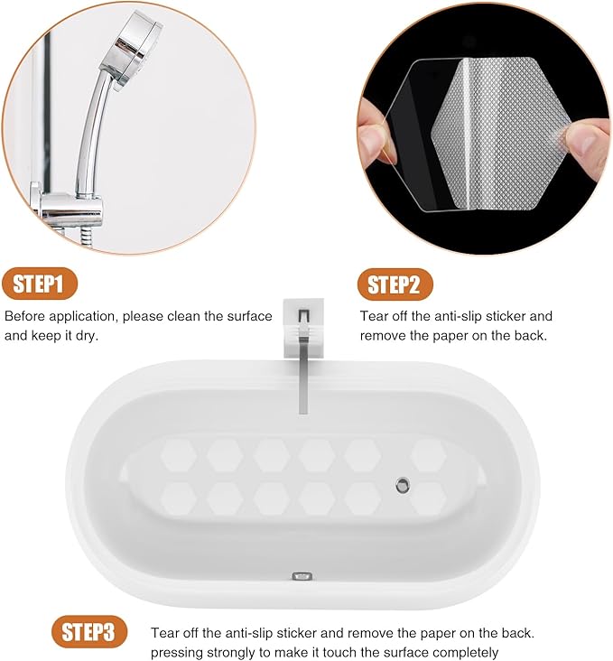 Original 24 PCS Bathtub Stickers Non-Slip, Hexagon Safety Shower Treads Adhesive Appliques with Premium Scraper