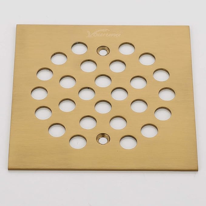 Square 4-1/4（4.25） inch （108mm*108mm） Screw-in Shower Floor Drain Grate Strainer (Brushed Gold)