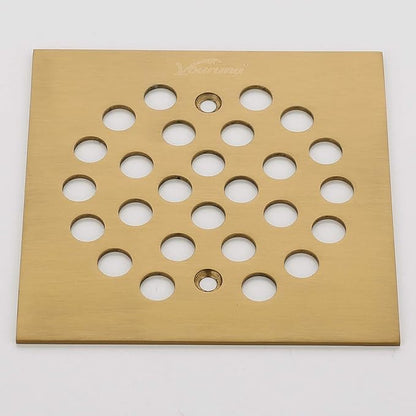 Square 4-1/4（4.25） inch （108mm*108mm） Screw-in Shower Floor Drain Grate Strainer (Brushed Gold)