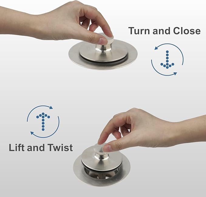 Brushed Nickel Tub Drain Lift &Turn Tub Trim Set with Two-Hole Overflow Faceplate Conversion Kit Assembly, Hidrop Bathtub Drain Replacement Trim Kit and Universal Fine/Coarse Thread