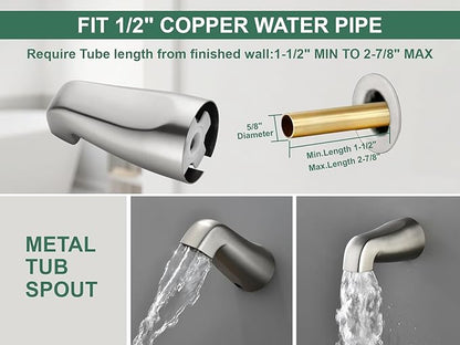 3 Handle Shower Faucet Set Shower System with Tub Spout Bathtub Faucet Set Shower Head Combo Set Complete Tub and Shower Faucet Combo Shower Fixtures Trim Kit Brushed Nickel