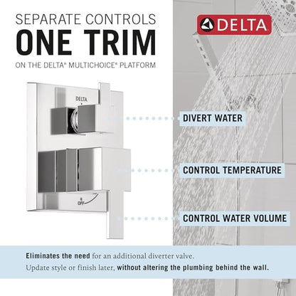 Delta Modern 14 Series Square Rain Shower System Faucet Set, Rainfall Chrome Shower Head and Handle Set, Valve Trim Kit, 10 Inch, Chrome 342701