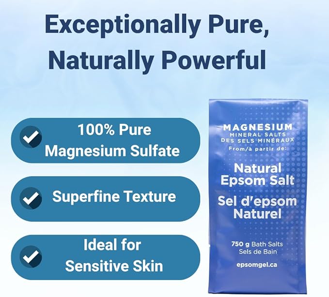 Epsomgel™ Natural Epsom Bath Salts - 750g | 100% Pure Magnesium Sulfate Crystals | Unscented Bath Soak for Relaxation, Comfort & General Wellness