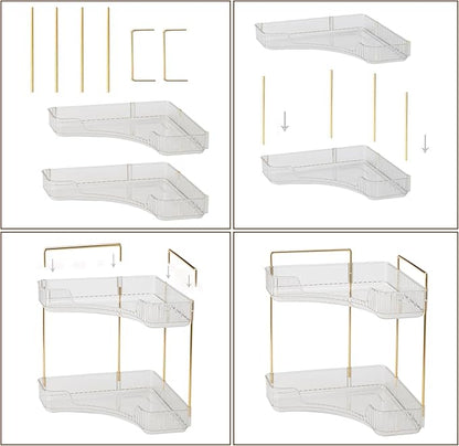 2-Tier Corner Bathroom Counter Organizer – Classic Storage Shelf for Makeup, Perfume & Toiletries, Space-Saving Countertop Tray Fits Bathroom, Dresser, Kitchen (Classic White)