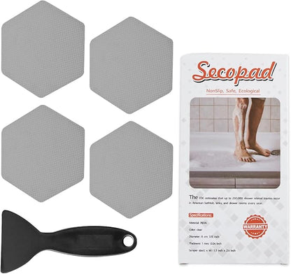Bathtub Stickers Non-Slip, 36 PCS Grey Hexagon Safety Shower Treads Adhesive Appliques with Premium Scraper