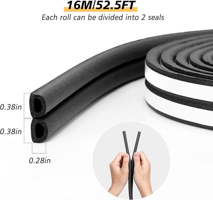 SUNMON Weather Stripping Door Seal, D-Type Strip Weather Stripping Seal Strip for Doors/Windows, Soundproofing Weatherstrip Gap Collision Avoidance 52 Feet (Black