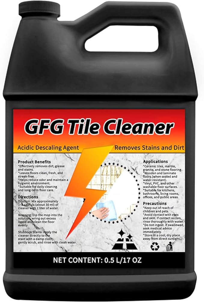GFG Tile & Grout Cleaner Liquid - Multi-Surface Floor Cleaner for Bathroom, Kitchen, Tiles, Porcelain & Hardwood - Original Stain Remover with Plant-Based Ingredients, Grease & Dirt Fighter (1pc)