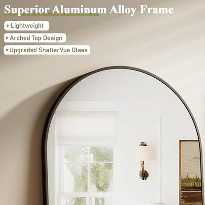 HARRITPURE 36"x48" Arched Bathroom Mirror - Black Wall Mounted Vanity Mirror Aluminum Alloy Frame Large Arch Wall Mirror for Living Room, Bedroom and Entryway