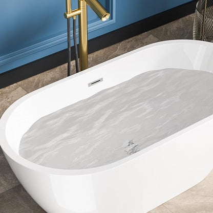 Sarlai 59 Inch Acrylic Freestanding Soaking Bathtub Contemporary Soaking White Tub Stand Alone Ergonomic Bathtub with Chrome Drain and Overflow