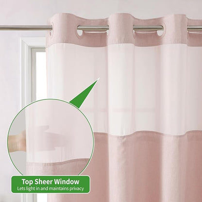 Extra Long No Hooks Needed Linen Textured Shower Curtain with Snap-in Fabric Liner Set,Blush Hotel Luxury Decor Shower Curtains for Bathroom,Waterproof & Washable,71Wx86H