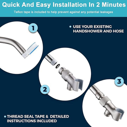 Shower Head Holder All Metal Adjustable Handheld Shower Arm Mount, 1/2" Shower Hose Holder Fits Most Hand Showerheads, Brass Hand Held Shower Head Holder , Easy to Install(Brushed Nickel)