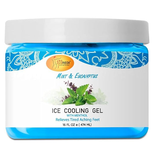 SPA REDI - Massage Cooling Gel for Pedicure, Mint and Eucalyptus Oil with Menthol 16 Oz, Peppermint Extract - Professional Strength Pedicure Foot and Leg Ice Cooling Gel Massage Therapy,