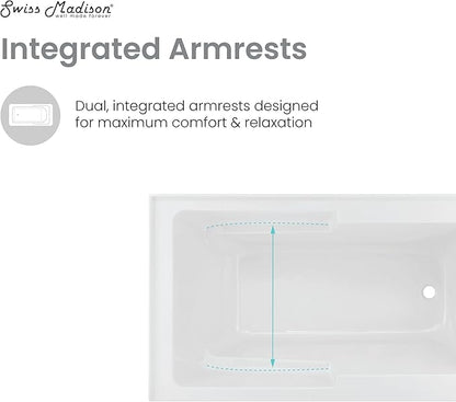 Voltaire 48" x 30" Right-Hand Drain Alcove Integrated Armrest Bathtub with Apron