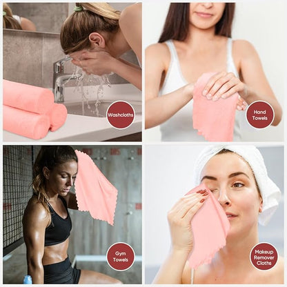Orighty Ultra Soft Washcloths 48 Pack, Premium Microfiber Towel Sets 12 x 12 inches, Absorbent and Quick Drying Coral Velvet Washcloth, Multi-Purpose Wash Cloths for Bathroom, Hotel, and Gym (Pink)