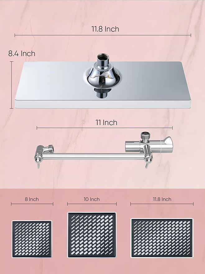 Cobbe 11.8 Inch Rain Shower Head with 6 Modes Handheld Water Spray，High Pressure Showerhead Combo with 11 Inch Adjustable Extension Arm, Chrome