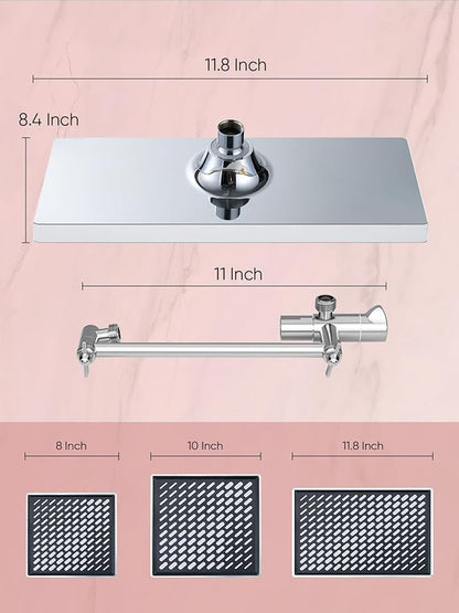 Cobbe 11.8 Inch Rain Shower Head with 6 Modes Handheld Water Spray，High Pressure Showerhead Combo with 11 Inch Adjustable Extension Arm, Chrome