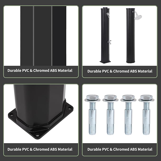 9.3 Gallon Solar Heated Outdoor Shower, 7.2FT Height, 360°Rotating Rainfall + 6FT Handheld Shower + Foot Faucet, Freestanding Black Poolside Shower with Hot & Cold Water Adjustment
