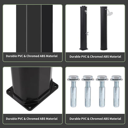 9.3 Gallon Solar Heated Outdoor Shower, 7.2FT Height, 360°Rotating Rainfall + 6FT Handheld Shower + Foot Faucet, Freestanding Black Poolside Shower with Hot & Cold Water Adjustment