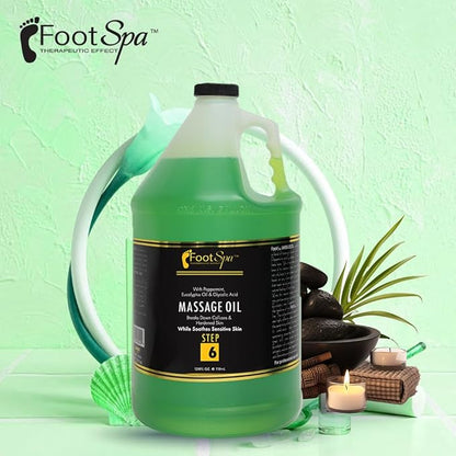 Foot SPA - Massage Oil, Eucalyptus Extract, 128 Oz - Professional Full Body Massage Therapy, Manicure, Pedicure - Relax Sore Muscles and Repair Dry Skin, Enhanced with High Absorption Oils, Vitamin E