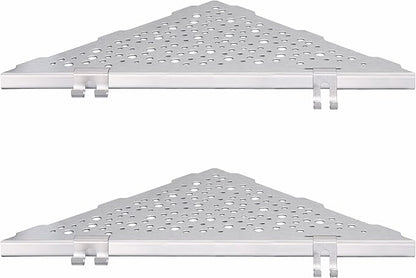 Shower Corner Shelf with 4 Hooks,No-Drill 10" Brushed Nickel 304 Stainless Steel Recessed Shelves for Bathroom Tile Walls,2-Pack