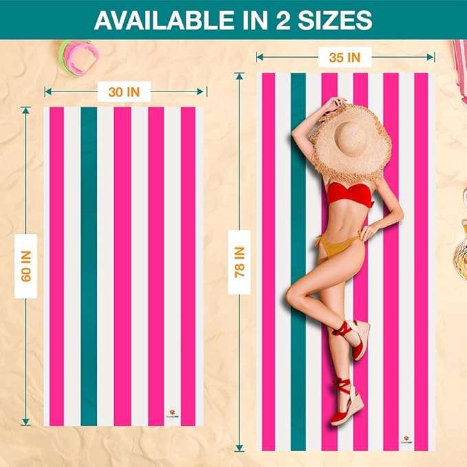 SUN CUBE Microfiber Beach Towel, Quick Dry Sand Free Beach Towel, Lightweight, Compact for Travel Swim Sports Camping, Packable Sand Resistant Towel Adult - Pink 78x35 Inches