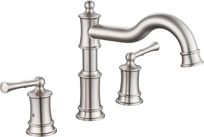 Roman Tub Faucet Classic Widespread Deck Mount Bathtub Faucet 3 Holes Brass High Flow Tub Filler, Rough in Valve Included, Brushed Nickel