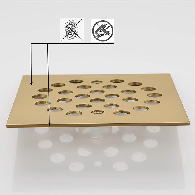 Square 4-1/4（4.25） inch （108mm*108mm） Screw-in Shower Floor Drain Grate Strainer (Brushed Gold)