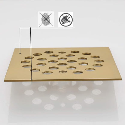 Square 4-1/4（4.25） inch （108mm*108mm） Screw-in Shower Floor Drain Grate Strainer (Brushed Gold)