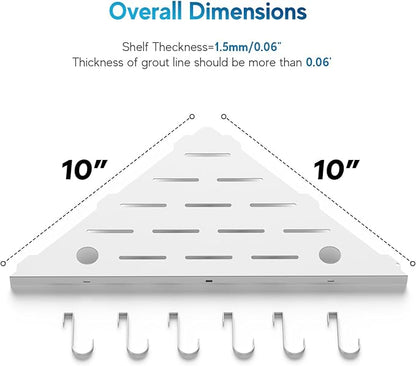 Corner Shower Shelves, 10" White 304 Stainless Steel Recessed Shelf for Bathroom，Grout in Shelf with Hooks for Tiled Wall 2 Pack (White)
