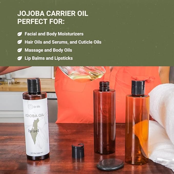 Jojoba Oil - Direct from EIR Oils' Farm in Israel - 100% Pure Carrier Oil for Hair, Face, and Skin - Hand-Picked, Cold-Pressed Carrier Oil (8oz)