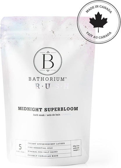 Bathorium Midnight Superbloom Crush, Wildflower Bath Soak, Lavender, Rose, Butterfly Pea Flower, Jasmine, Dead Sea Salt, 21 oz